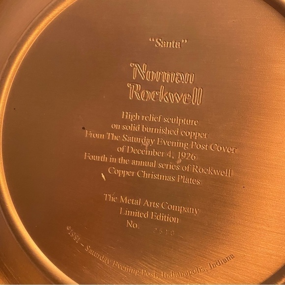 The metal arts company norman rockwell christmas santa copper collector's plate - Picture 5 of 11